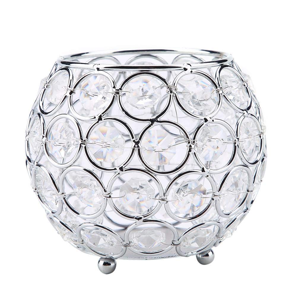Sixx Decorative Crystal Candle Holder - Rustproof Votive Candle Stand with Round Crystals for Home Decor, Weddings, Anniversaries & Special Events (Silver)