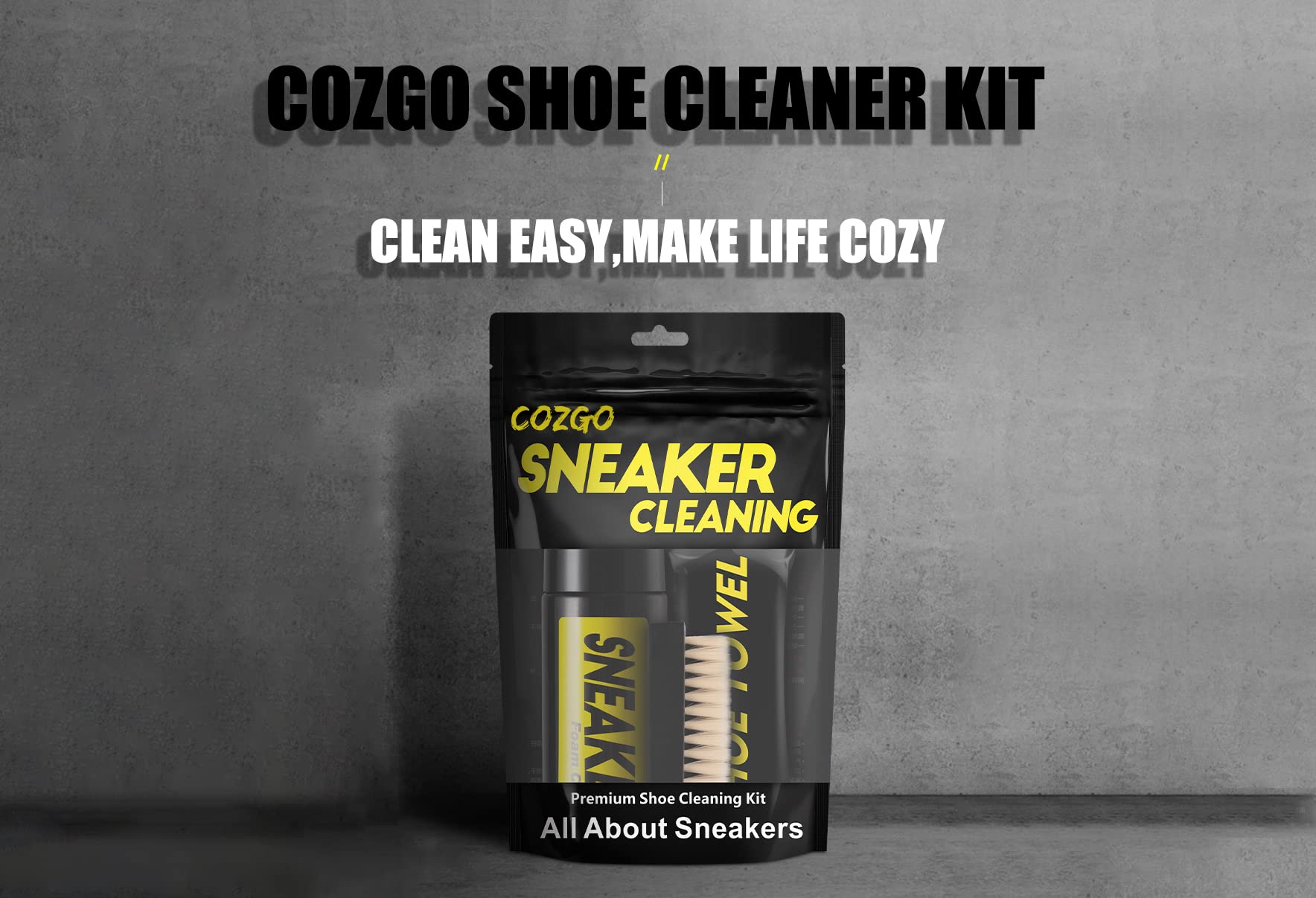 COZGO Shoe Cleaner Kit for Sneakers - Water-Free Foam Sneaker Cleaner (5.3Oz) with Shoe Brush & Microfiber Cloth - Works on Most Shoes - Perfect for Sneakerheads, Athletes & Daily Shoe Care