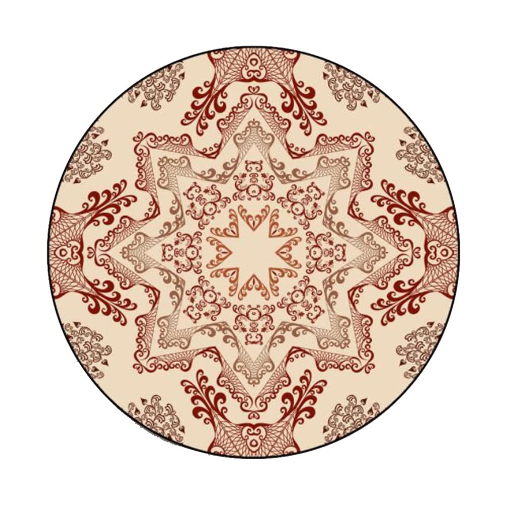 Bohemian Round Area Rug - Vintage Woven Mandala Printed Washable Carpet for Living Room, Bedroom, Dorm - Non-Slip Soft Floor Mat (80cm, Beige) | Perfect for Boho Home Decor & Cozy Spaces