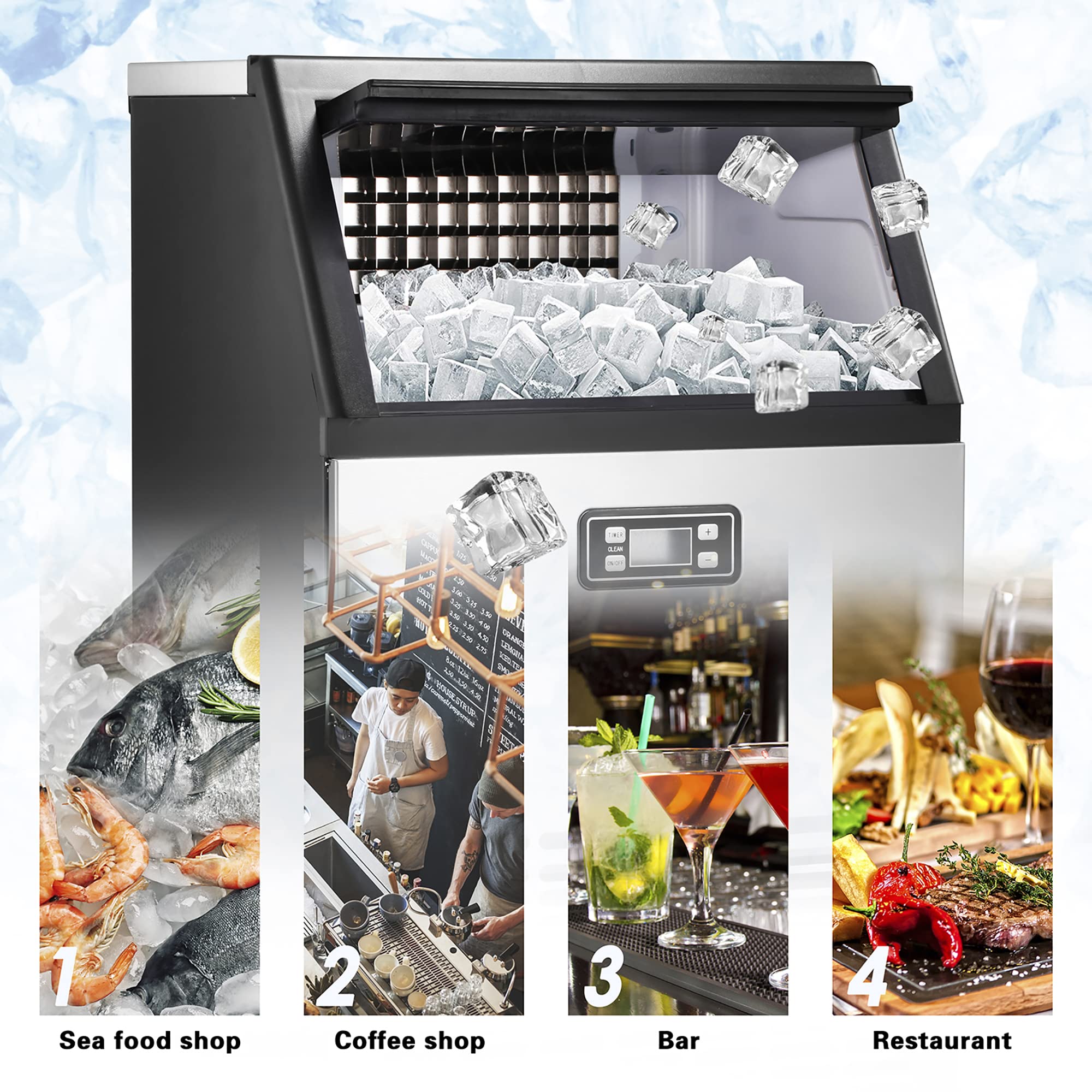 Commercial Ice Maker Machine 100Lbs/Day - 48Lbs Capacity Stainless Steel Ice Machine for Restaurants, Bars, Home & Office Use - Includes Ice Scoop - Perfect for Cocktails, Beverages & Food Preservation