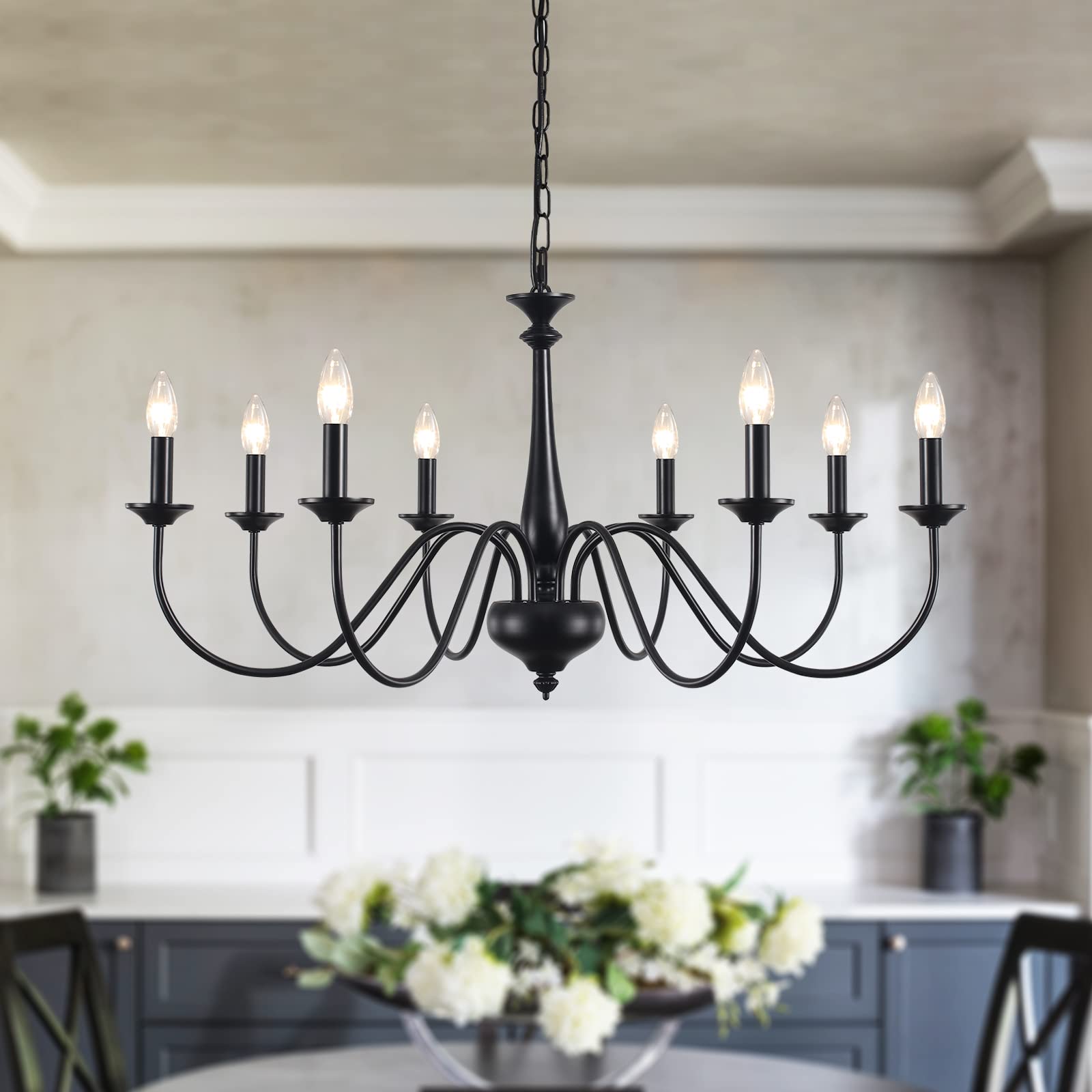 8-Light Black Farmhouse Chandelier - Rustic Ceiling Light Fixture for Dining Room, Living Room, Bedroom & Entryway - Perfect for Home Decor, Wedding Venues and Cabin Lighting