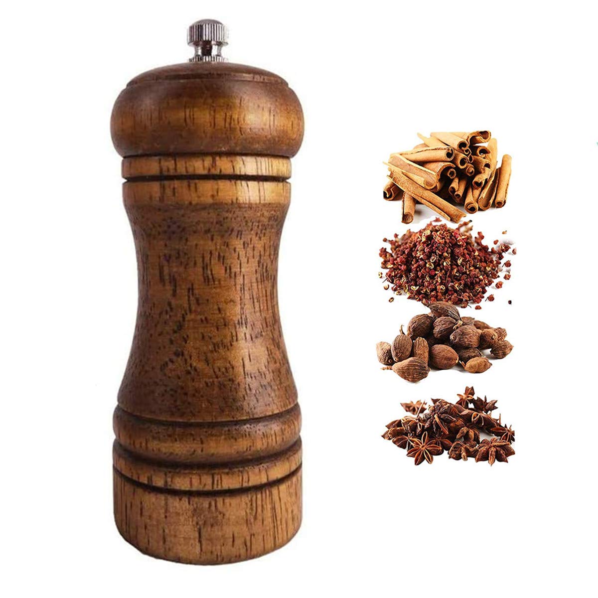 Premium Solid Oak Wood Manual Pepper Grinder - 5 Inch Hand Crank Spice Mill for Restaurants & Home Kitchens - Perfect for Freshly Ground Pepper, Salt & Seasonings at Dining Tables & Cooking Stations