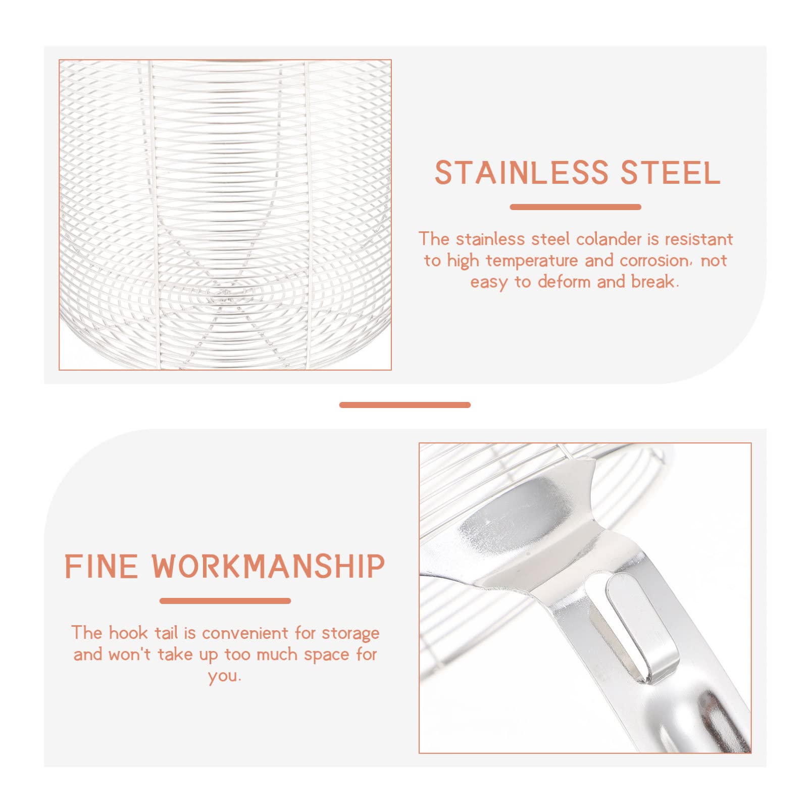 HEMOTON Stainless Steel Fine Mesh Colander - 1pc Powder Fence Pasta Basket Strainer with Long Handle for Cooking, Spaghetti & Restaurant Use | Ideal for Draining, Washing Vegetables & Food Prep