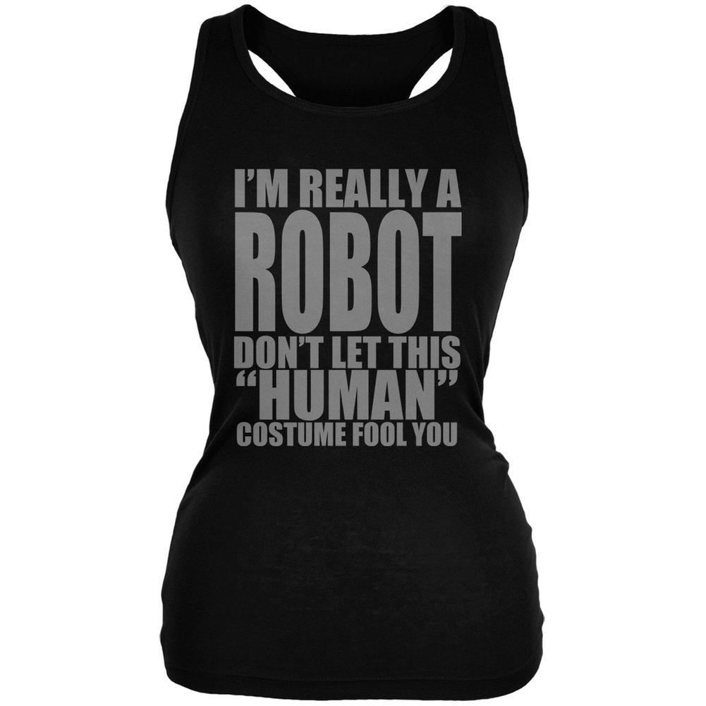 Old Glory Halloween Human Robot Costume - Black Juniors Soft Tank Top (Small) | Futuristic Sci-Fi Party Outfit for Cosplay & Halloween Events