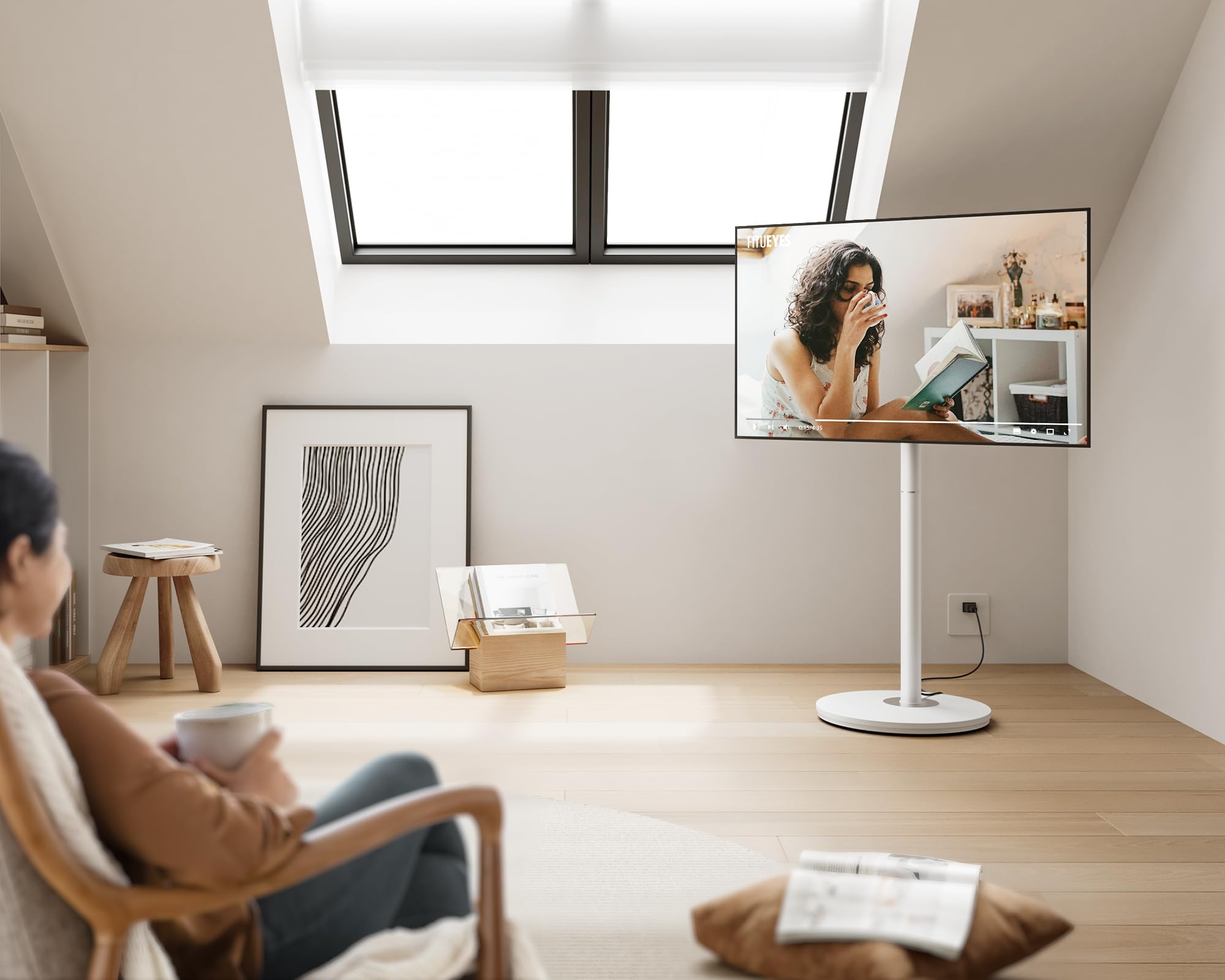 FITUEYES Mobile Rolling TV Stand Cart for 32-65 Inch TVs - Adjustable Modern Corner TV Floor Stand with Wheels - Fits VESA 400x400mm - White Master Series - Perfect for Living Rooms, Bedrooms & Home Theaters