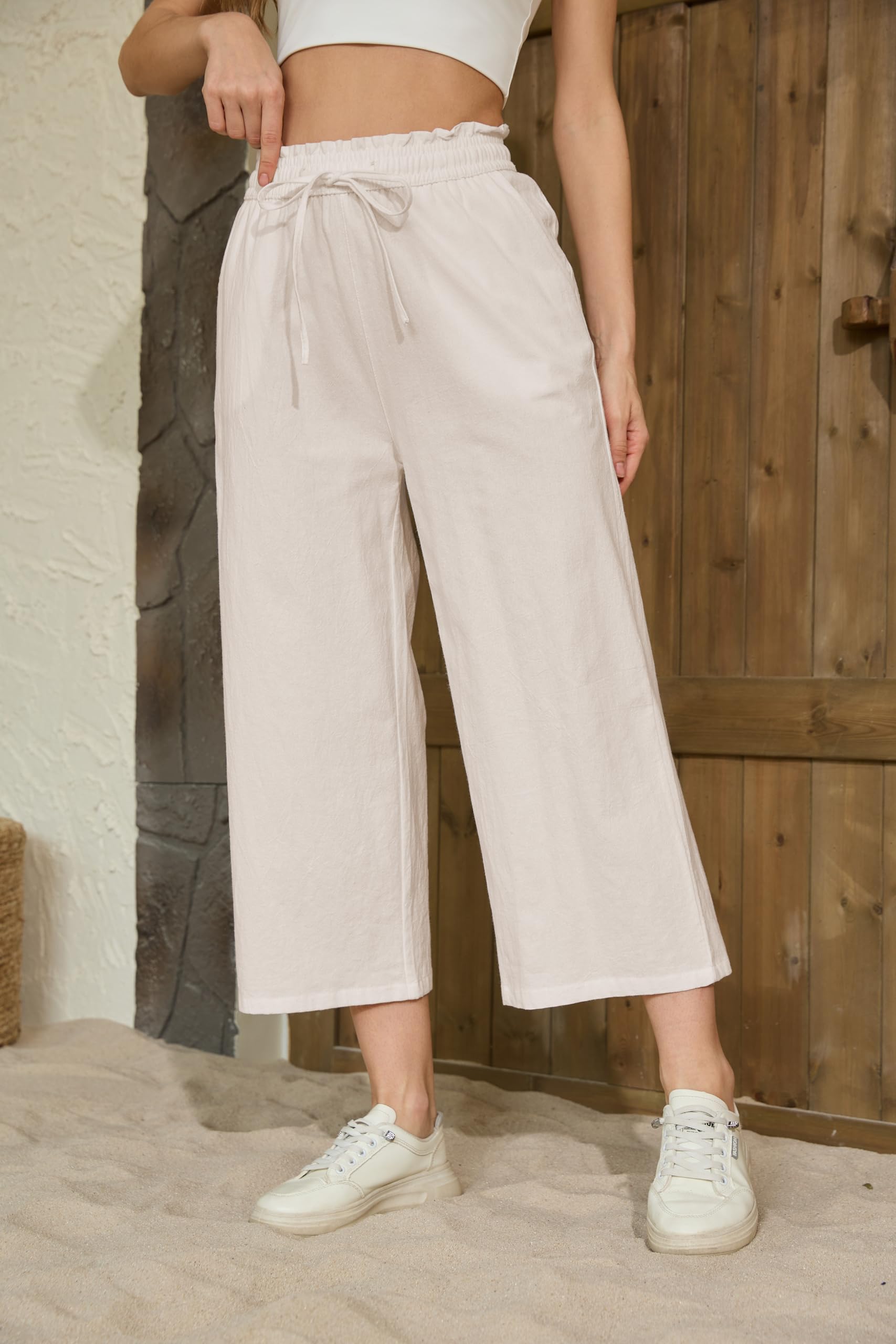 Women's Linen Pants - High Waisted Wide Leg Casual Pants with Drawstring & Pockets | Breathable Summer Lounge Pants for Beach, Yoga & Travel