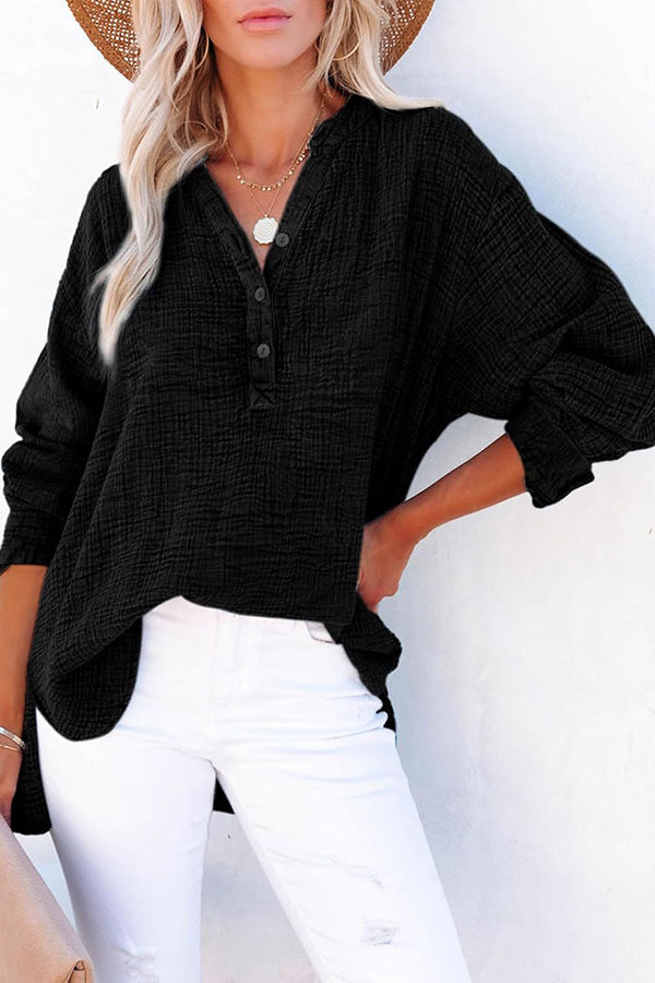 Elegant Solid Color Long Sleeve Pleated Button Loose Blouse for Women | Casual Office Wear & Spring Outfits