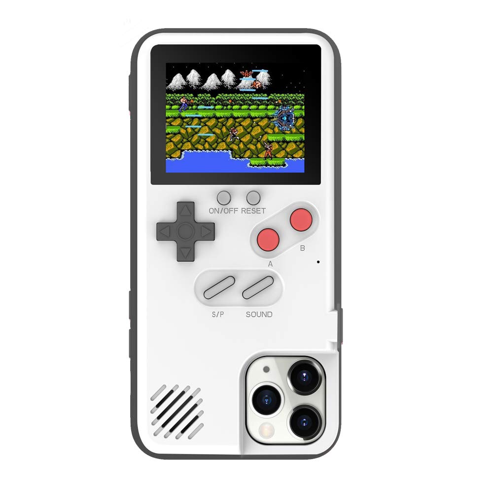 GO-VOLMON Retro Gameboy Style Case for iPhone 11 Pro - Color Display Protective Cover with Classic Console Design - Perfect for Gaming Enthusiasts & Nostalgic Collectors (White) - Great for Arcade Gaming, Cosplay, and Retro-Themed Parties