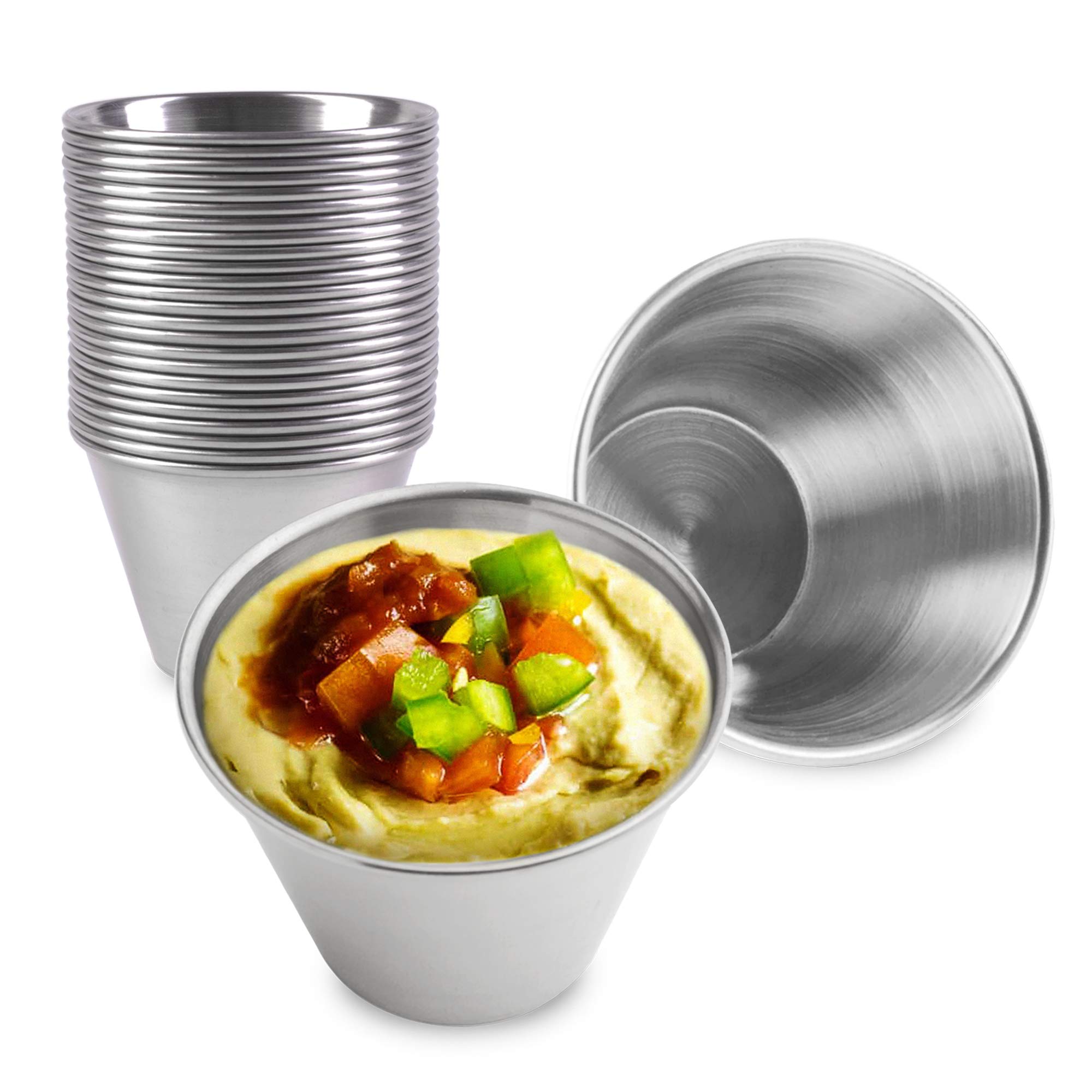120-Pack 2.5 oz Stainless Steel Dipping Sauce Cups - Reusable Metal Ramekins for Meal Prep, Commercial Condiment Bowls, Individual Portion Cups - Perfect for Home Kitchens, Restaurants & Catering Services