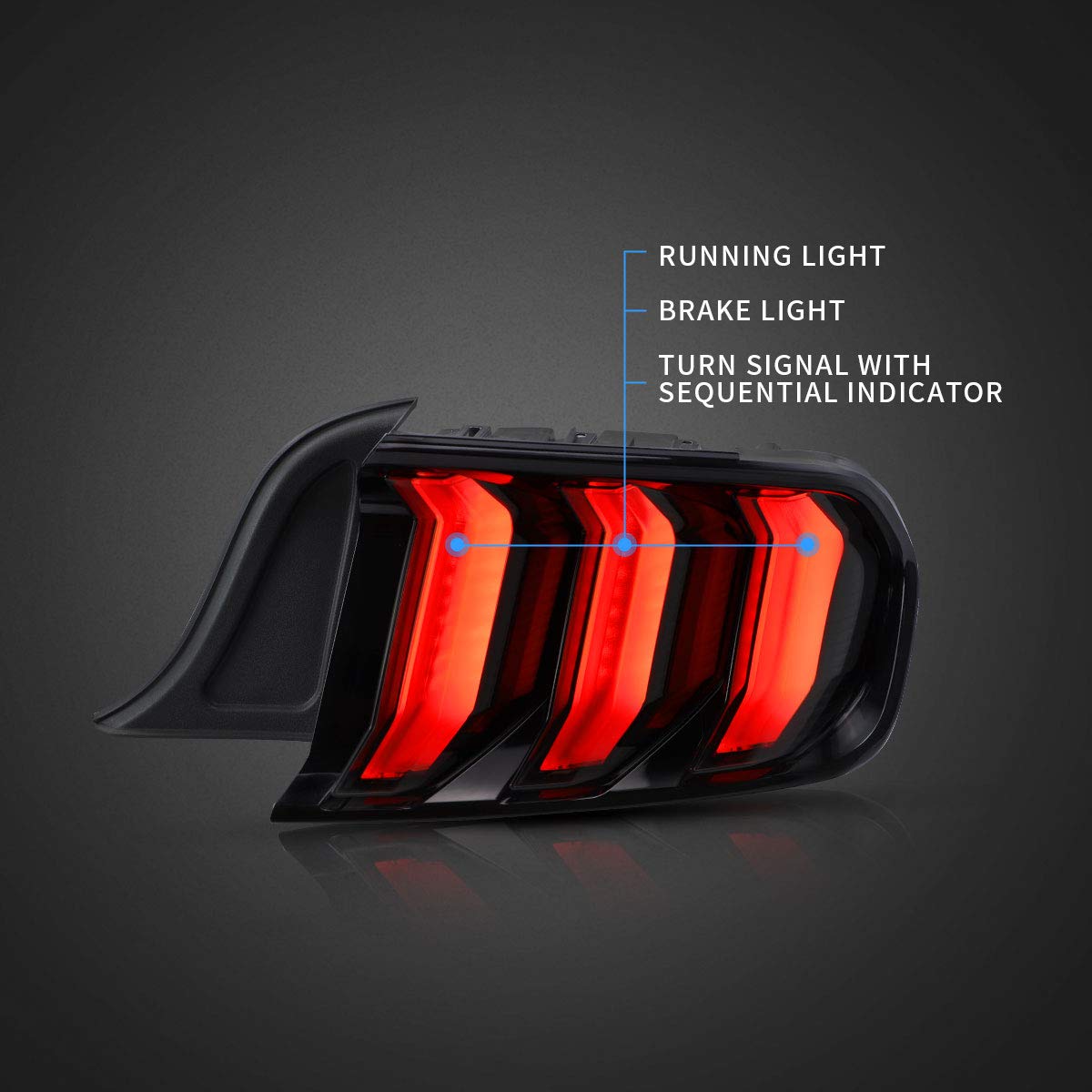 VLAND LED Tail Lights Compatible with Ford Mustang 2015-2020 - Sequential Amber/Red Turn Signals, 5 Lighting Modes, Smoke Lens (Driver & Passenger Side) - Upgrade Your Mustang's Style & Safety for Night Driving & Car Shows