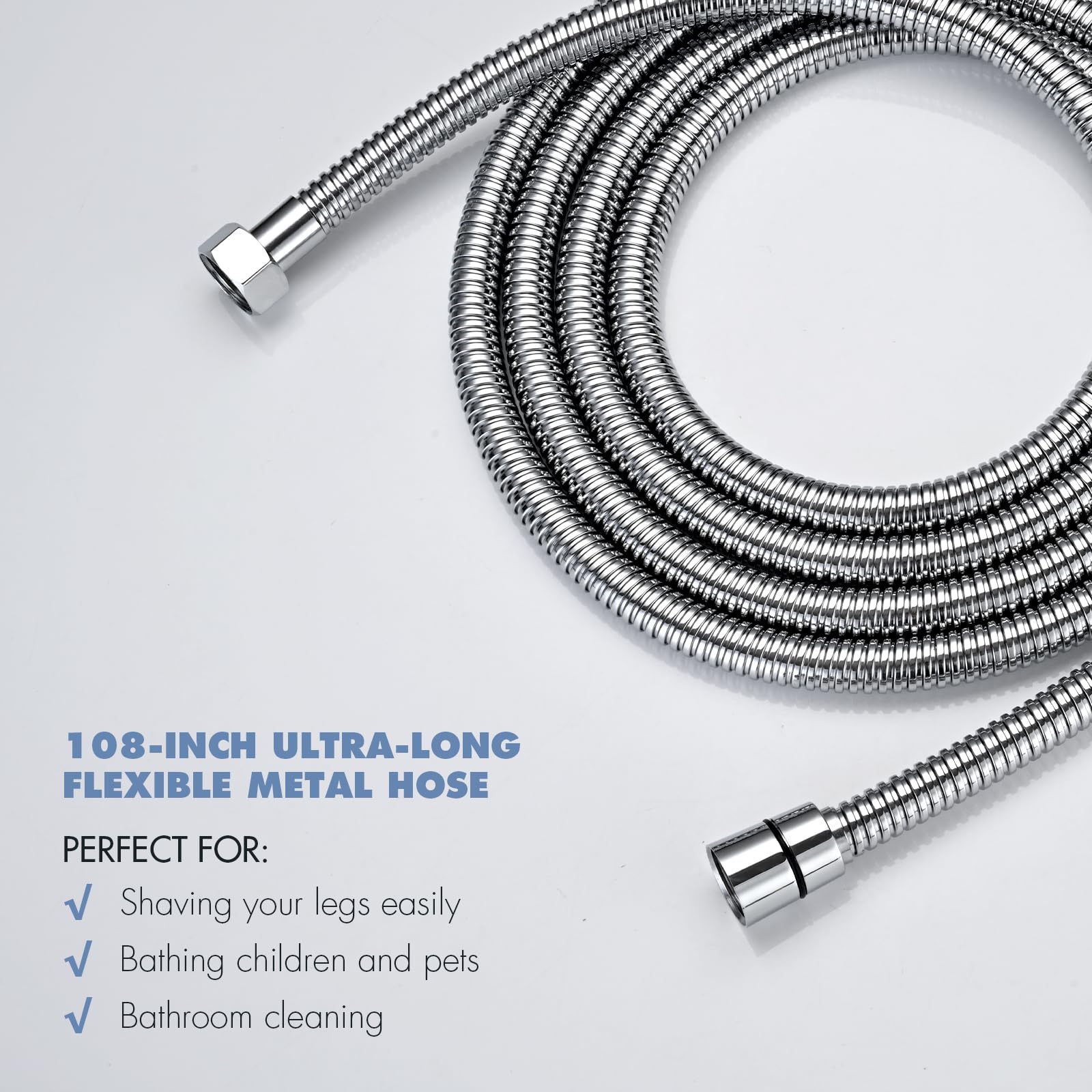 Premium 118-Inch (3m) Stainless Steel Shower Hose - Extra Long Anti-Twist Handheld Shower Extension - Universal Replacement for All Shower Heads (Chrome Finish) - Perfect for Bathroom Renovations, RV Showers & Spa-Like Experience