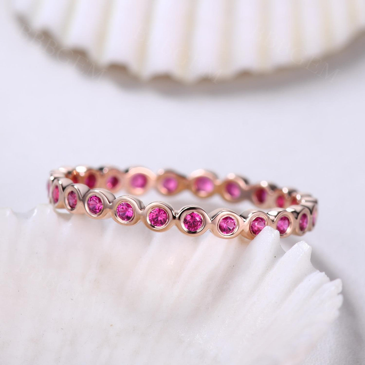 14K Rose Gold Red Ruby Bezel Set Wedding Band - 0.23ct Full Eternity Ring for Women | Perfect for Engagement, Anniversary & Bridal Jewelry Gifts