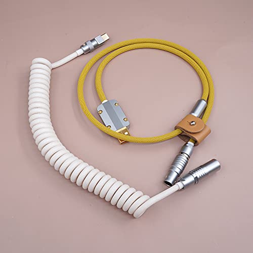 Premium Handmade Coiled USB C Cable for Mechanical Keyboards - Custom Aviator Connector Type C/Micro USB/USB-Mini - Durable Braided Charging & Data Cable for Gaming Setup, Office Workstation & Custom PC Builds