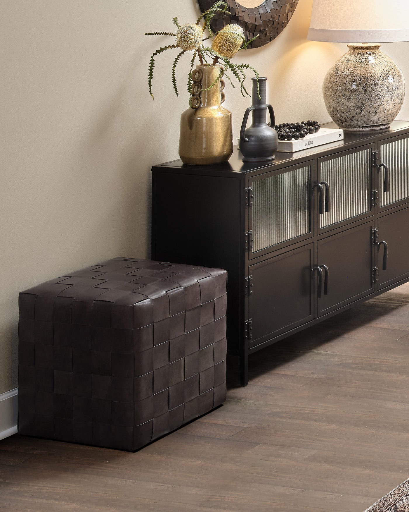 Handcrafted Woven Leather Ottoman Footrest - Stylish & Durable Living Room Decor for Relaxing & Extra Seating