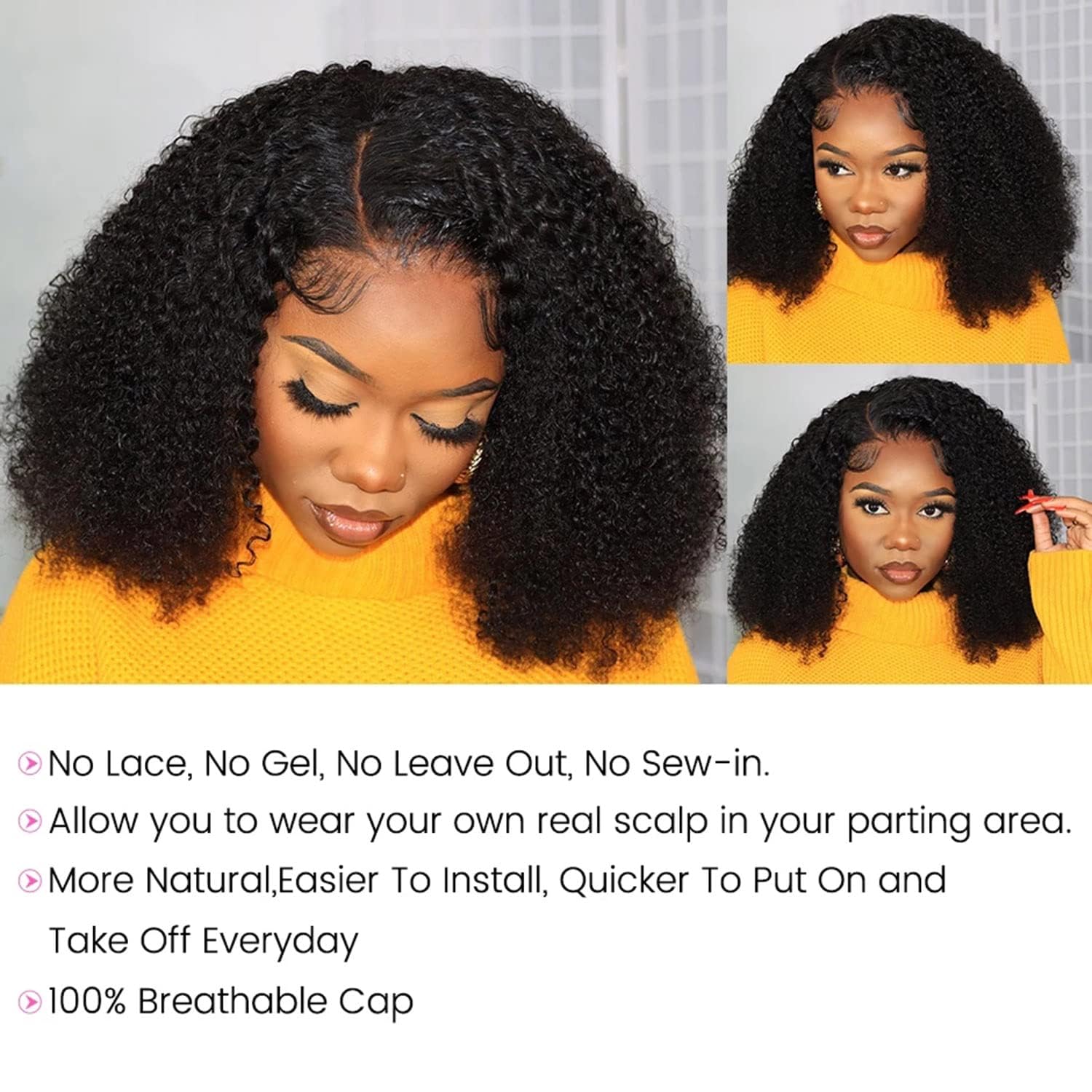 ISEE V Part Human Hair Afro Curly Glueless Clip-In Half Wig for Black Women - 180% Density Kinky Curly Thin Part U Part Wig 16 Inch Natural Color | Perfect for Daily Wear, Special Occasions & Protective Styling