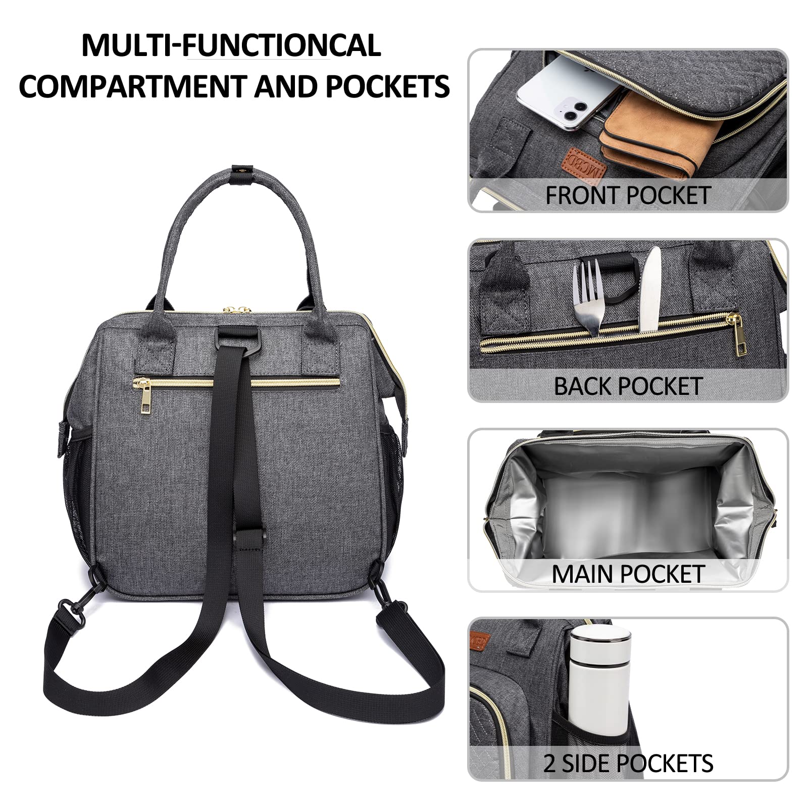 Premium Insulated Lunch Bag for Women - Leakproof Reusable Cooler Tote with 3 Carrying Options & Adjustable Shoulder Strap | Perfect for Office, School, Picnic, Beach & Outdoor Activities