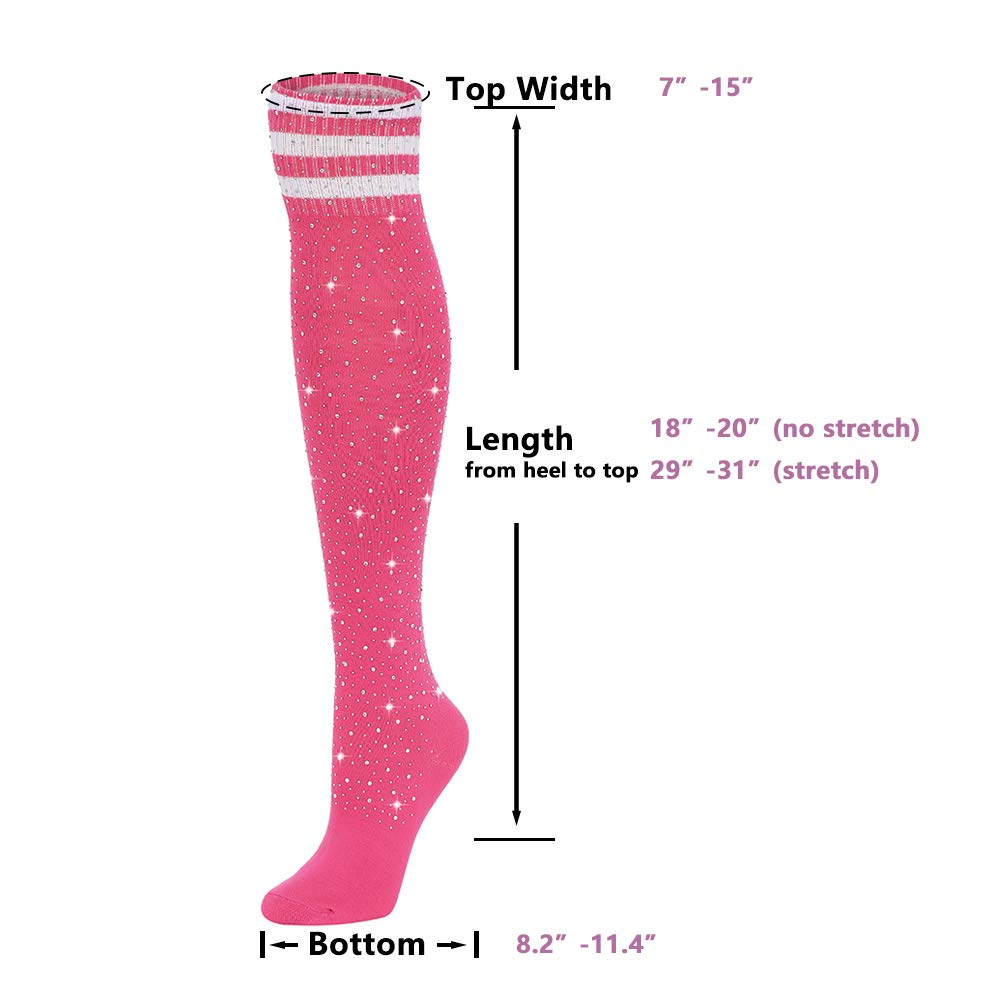 Sparkling Rhinestone Over Knee High Socks for Women - Striped Knit Stockings & Leg Warmers - Perfect for Christmas, Valentine's Day & Party Events - Great for Cosplay, Dance Performances & Winter Fashion