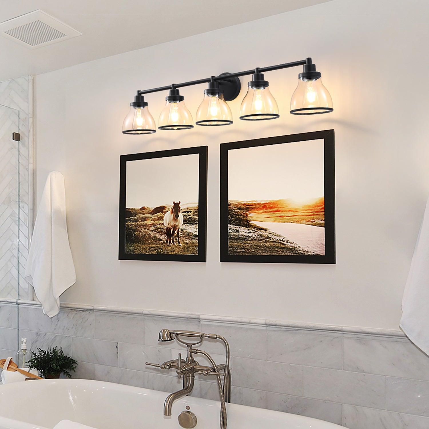 Stylish Hermosa Modern 5-Light Bathroom Vanity Light in Polished Nickel & Black - Perfect for Contemporary Bathrooms, Powder Rooms & Spa-Like Retreats