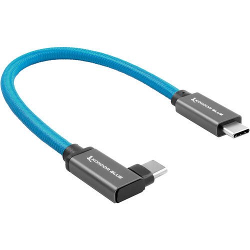 Kondor Blue Right Angle USB C 3.1 Gen 2 Cable - 8.5 Inch High Speed Data Sync & Charging Cord for MacBook Pro, iPad Pro, Samsung Galaxy - Durable Nylon Braided Blue USB-C Cable for Home, Office & Travel