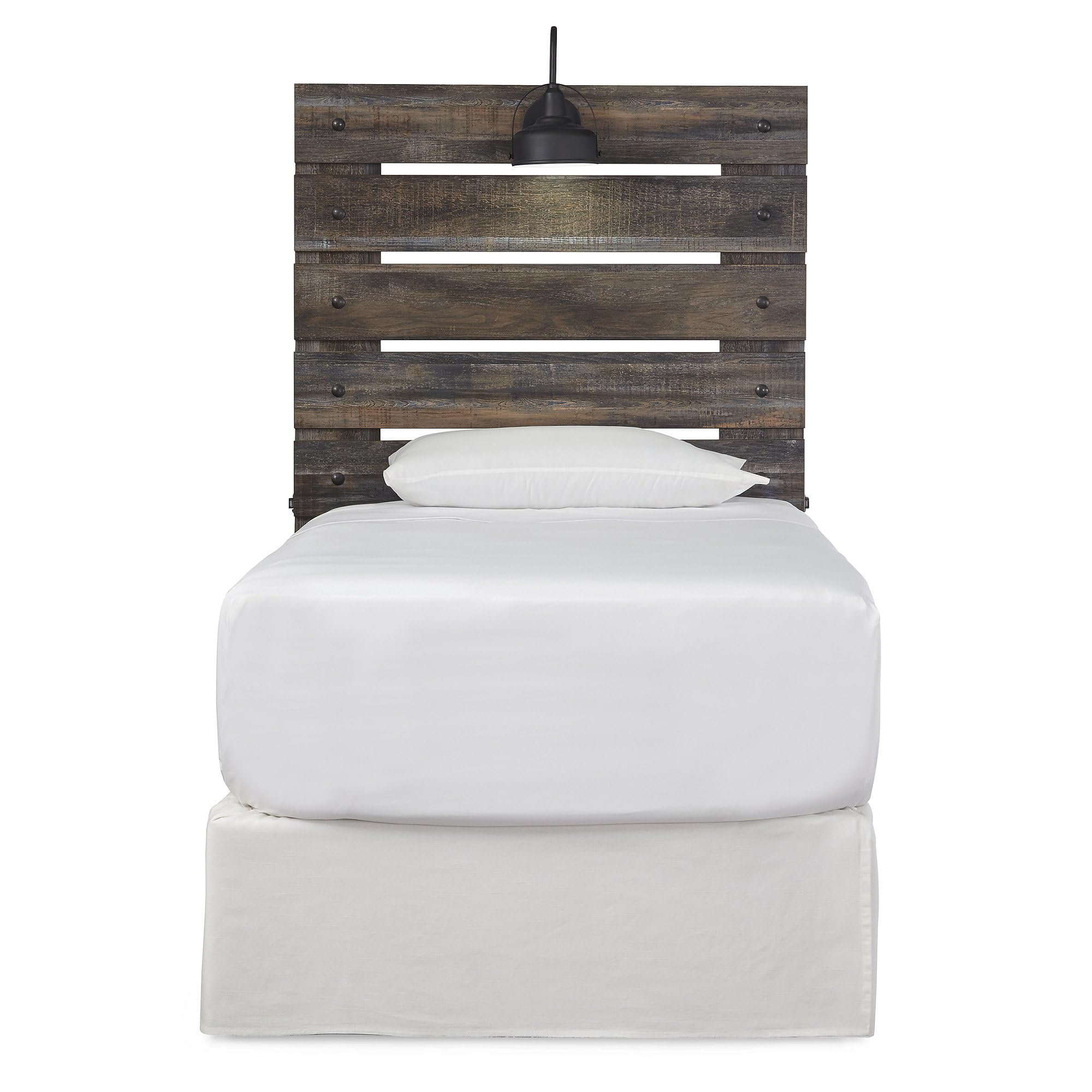 Signature Design by Ashley Drystan Rustic Wood Panel Headboard with USB Charging Ports - Twin Size, Distressed Brown Finish - Perfect for Bedroom Decor & Small Space Living