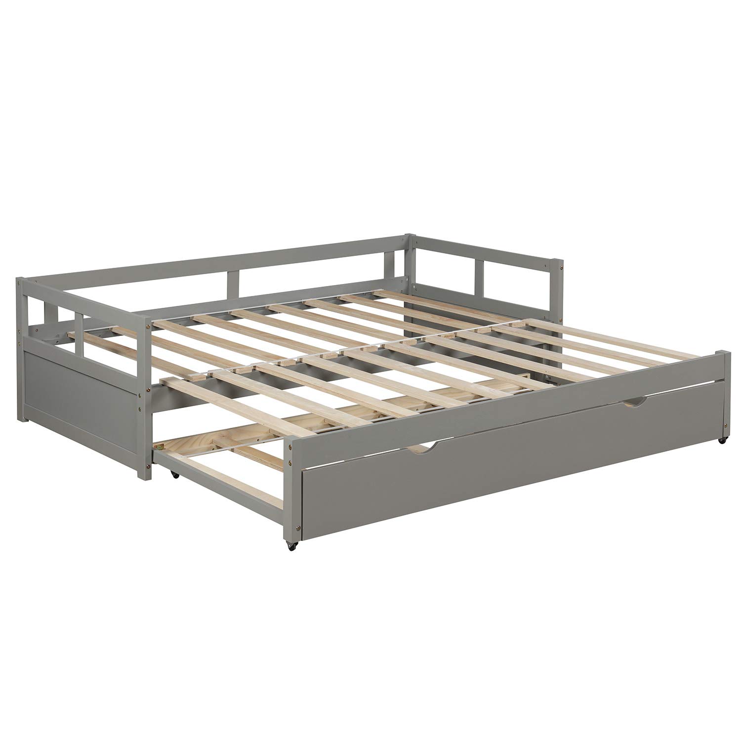 Solid Wood Twin Size Daybed with Pop-Up Trundle - Expandable Pull-Out Bed Frame in Gray | Perfect for Guest Rooms, Small Spaces & Multi-Functional Furniture Needs