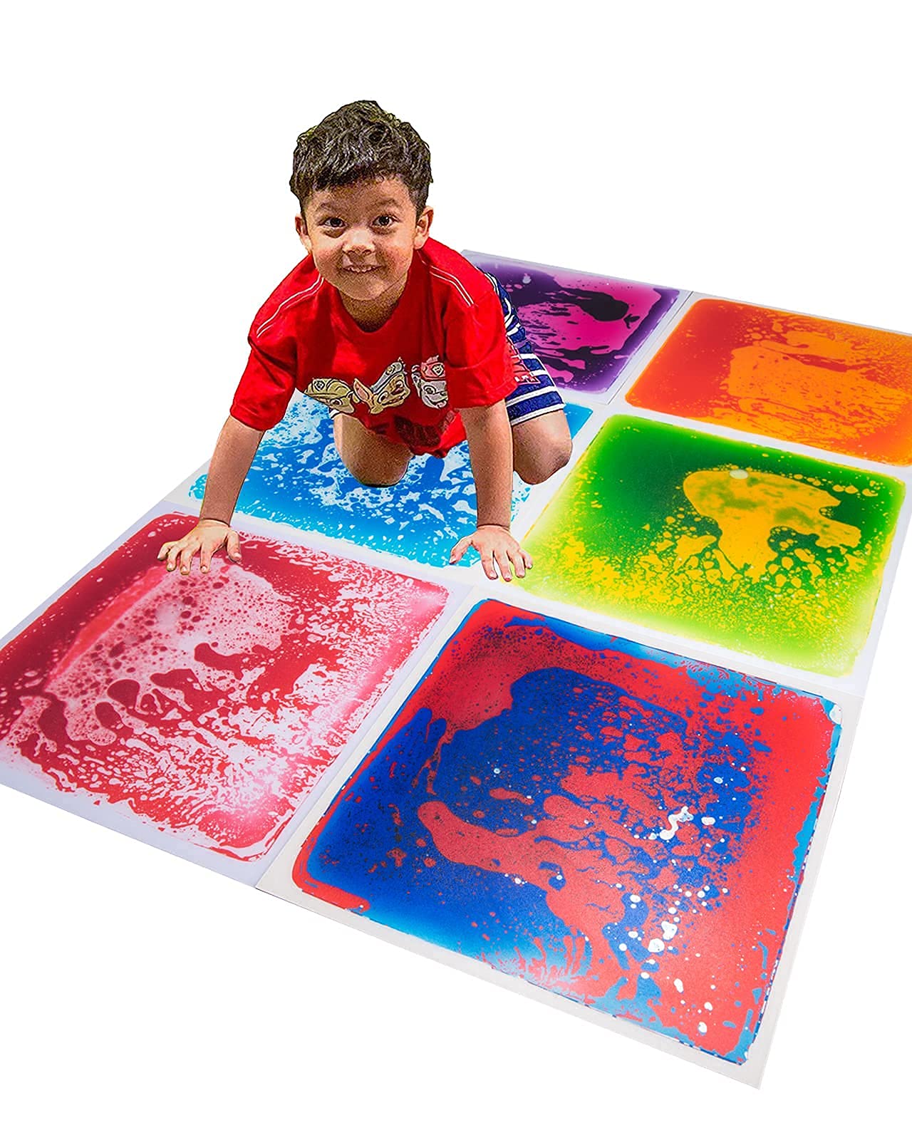 Art3d 6-Piece Sensory Room Floor Tiles - Multi-Color Exercise Mat with Liquid Encased Design, 19.7