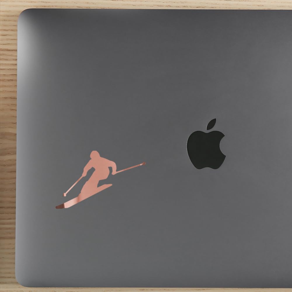 Premium Waterproof Vinyl Decal Stickers - Skier Silhouette Rose Gold (Set of 2) | Laptop, Phone, Helmet, Car Window, Bumper, Mug, Cup, Door & Wall Decor | Perfect for Winter Sports Enthusiasts & Home/Office Decoration