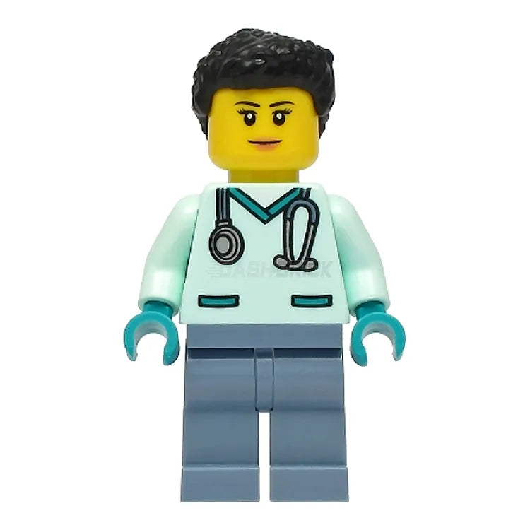 LEGO Minifigure Female Doctor & Veterinarian with Scrubs & Black Hair - Perfect for Kids' Role Play, Collectors & LEGO City Scenes