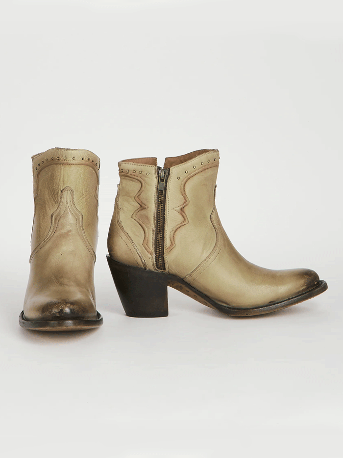 Lucchese M6011 Women's Karla Studded Bootie in Pearl Bone - Stylish Western Ankle Boots for Casual Outings & Country Events