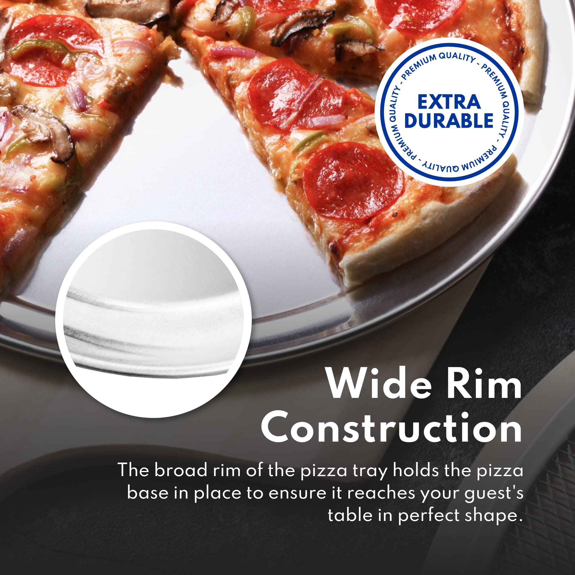 Commercial Grade Aluminum Pizza Trays - 14 Inch Wide Rim (Pack of 6) | Durable & Rustproof for Restaurants, Catering & Home Baking | Perfect for Pizza, Bread, Pastries & Party Serving