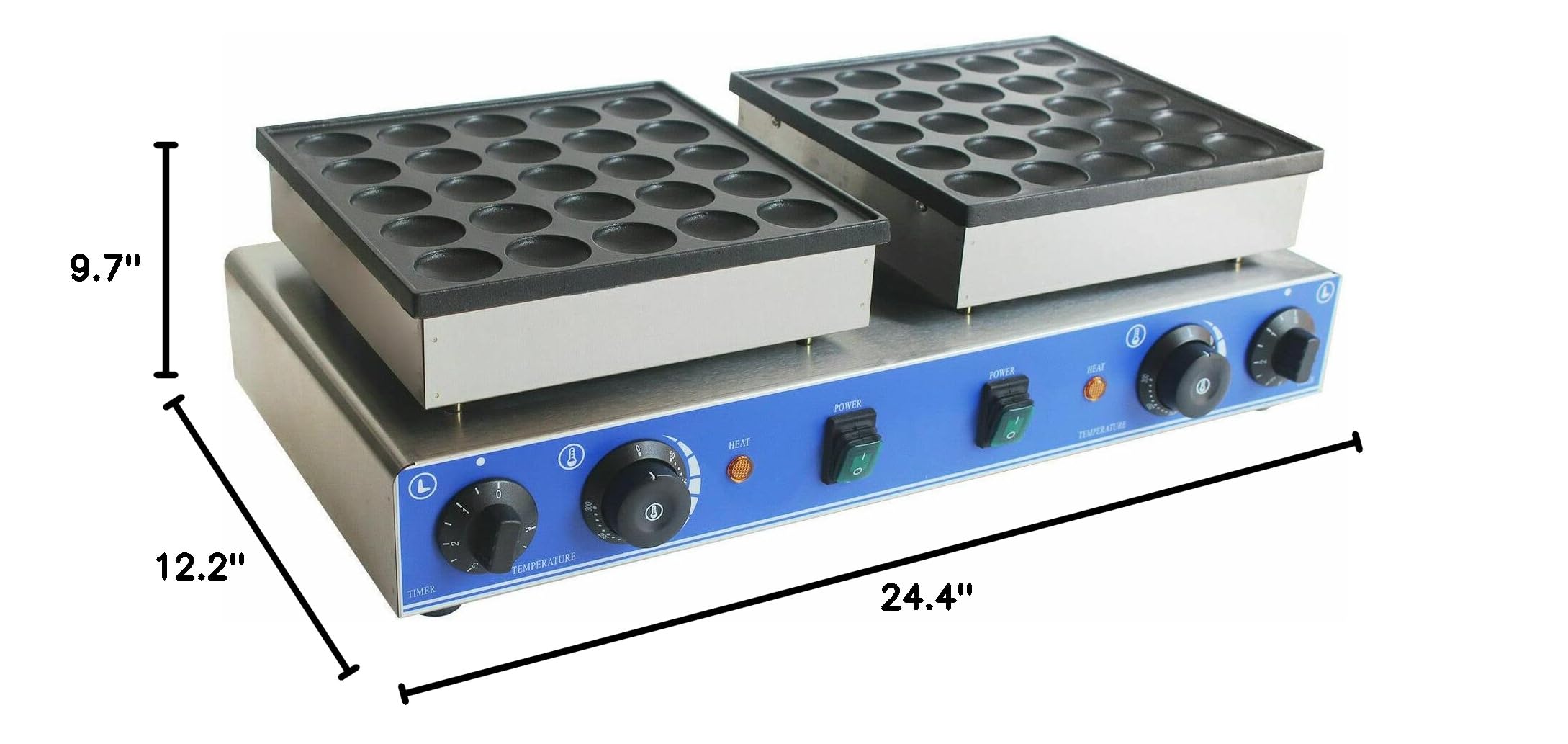 Commercial Dutch Pancake Maker - 1600W Dual Plate Electric Poffertjes Machine with 25+25 Holes, 1.8 Inch Stainless Steel Mini Pancake Baker for Snack Bars, Restaurants & Home Use - Perfect for Breakfast, Desserts & Street Food Stalls
