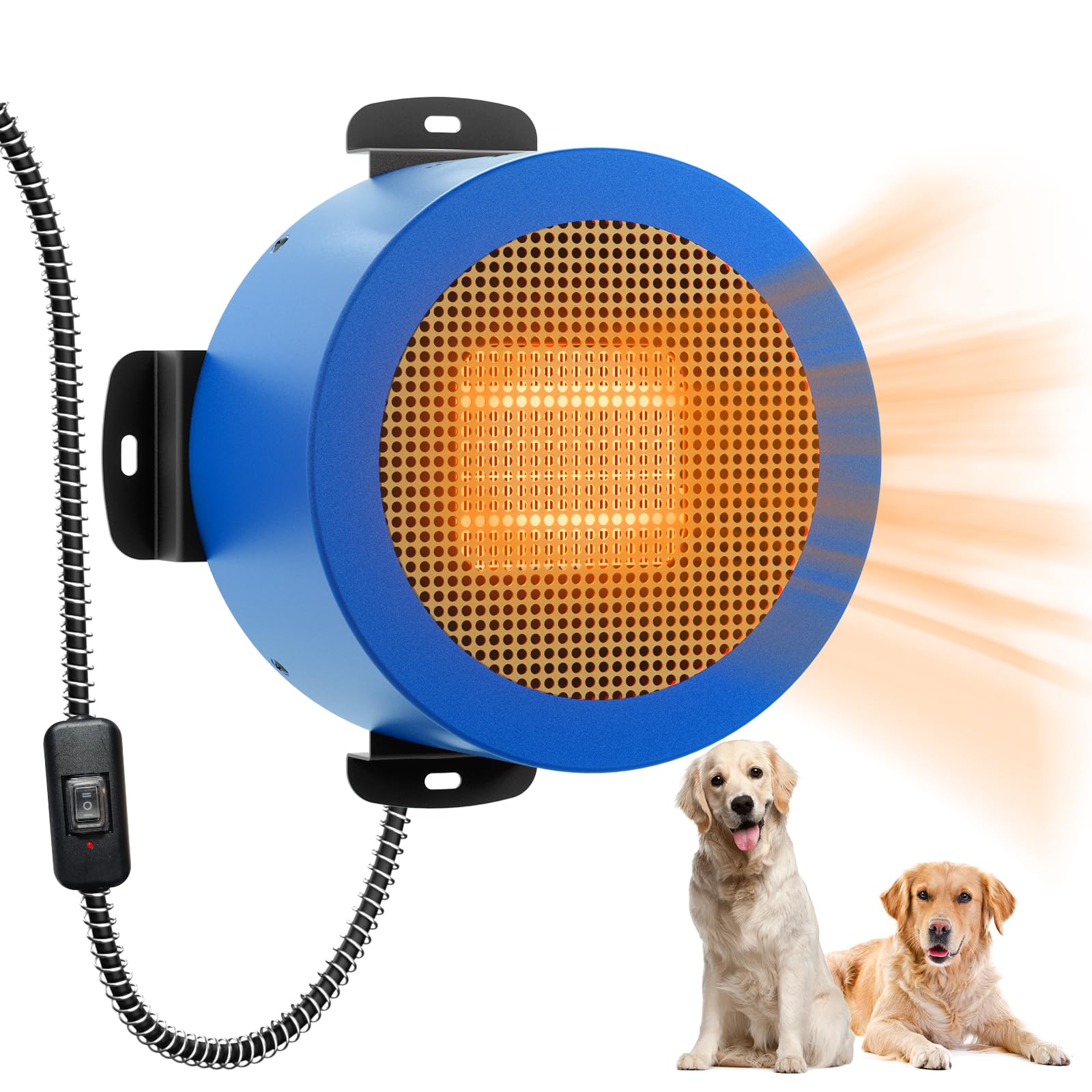 TURBRO 400W Electric Pet Heater - Wall Mount Dog House Heater with 10ft Chew Proof Cord, Waterproof Control & Overheat Protection - UL Certified Blue Heater for Kennels, Cat Cages & Chicken Coops - Perfect for Outdoor Winter Use in Garages, Barns and Backyards