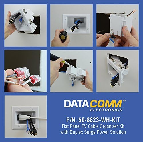 DATA COMM Electronics In-Wall Cable Management Kit with Duplex Surge Protector - Behind Wall TV Wire Organizer & Cord Concealer for Sleek Home Theater Setup - Easy DIY Installation No Electrician Needed - Perfect for Living Room, Bedroom & Office TV Mounting