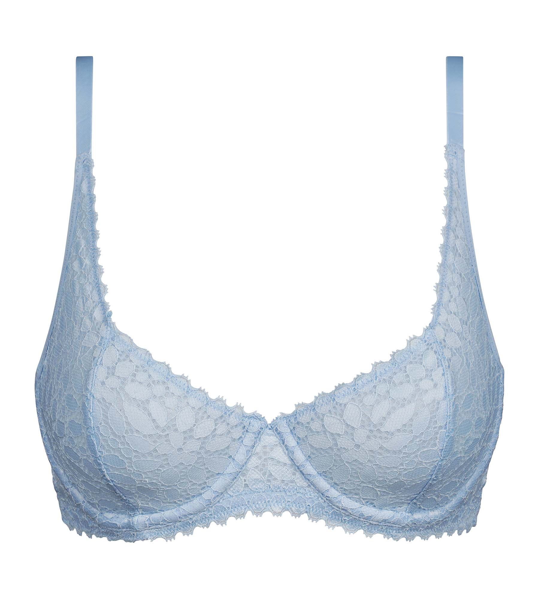 Floral Lace Underwire Push Up Bra Blue - Comfortable Daily Wear for Work, Date & Casual Outfits