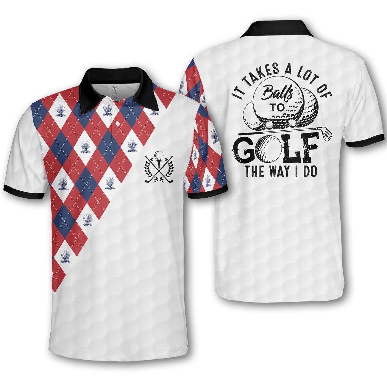Pologen Men's Argyle Golf Shirt - Moisture Wicking Dry Fit Polo for Golfers - Funny & Crazy Golf Apparel for Men - Perfect for Golf Tournaments, Casual Wear & Club Events