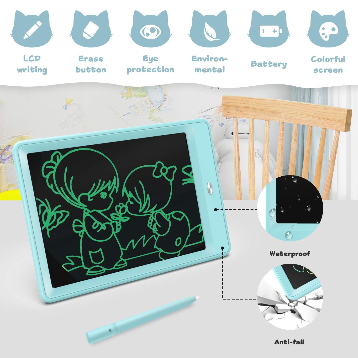 Bravokids 10 Inch LCD Writing Tablet & 8.5 Inch Cat Doodle Board - Educational Drawing Toys for 3-6 Year Old Girls & Boys | Perfect Toddler Gifts for Birthday, Travel & Classroom Learning Activities