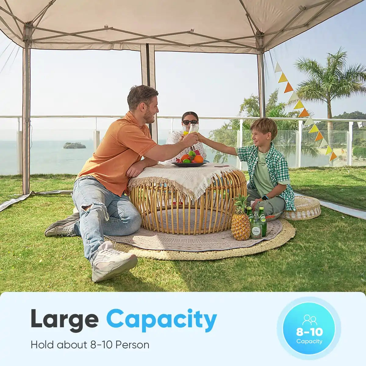 6.6' x 6.6' Small Pop Up Canopy Tent with Mesh Netting - Portable Instant Shelter for Outdoor Camping, Beach, Picnic and Backyard Parties