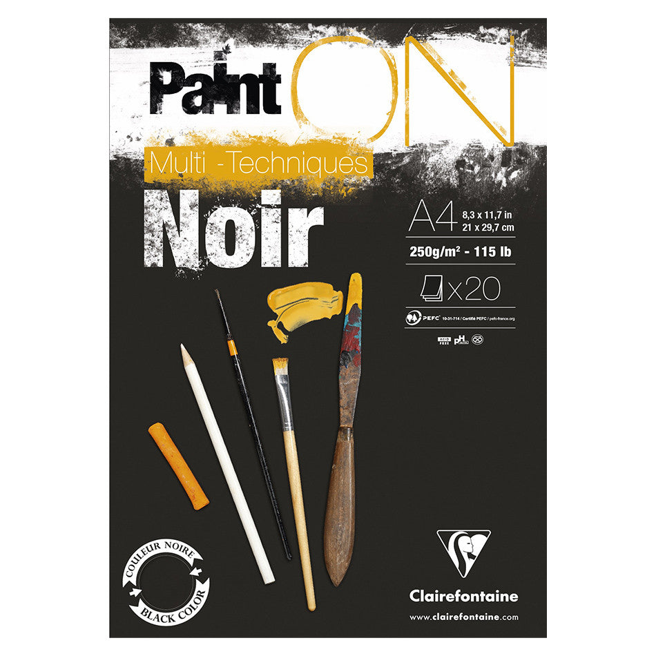 Clairefontaine Black Watercolor Paper Pad A4 - Premium Heavyweight Paper for Acrylic, Gouache & Ink Painting - Ideal for Artists, Sketching & Calligraphy