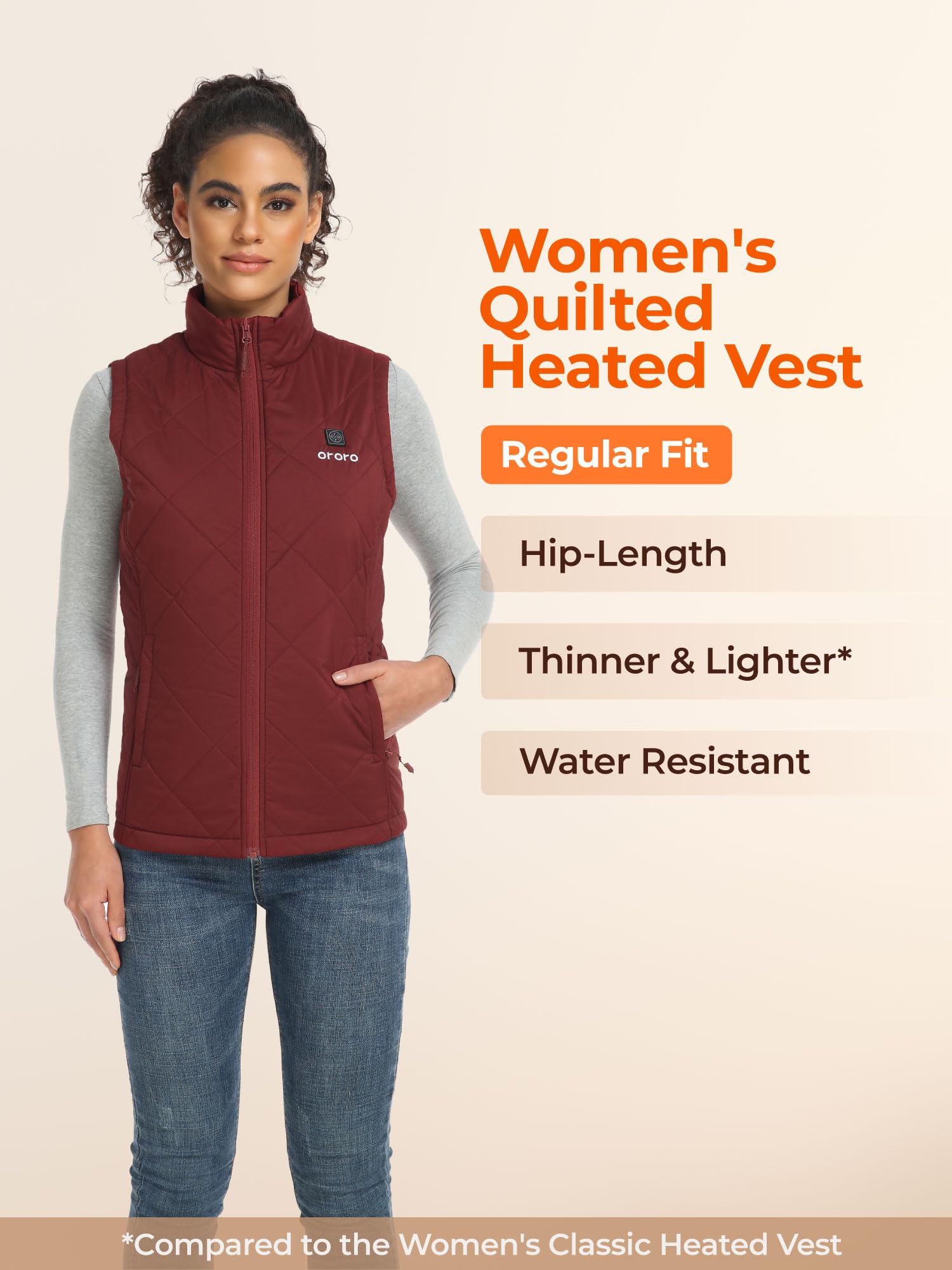 ORORO Women's Lightweight Quilted Heated Vest with Rechargeable Battery - Winter Warm Electric Jacket for Outdoor Activities, Hiking, Camping & Cold Weather