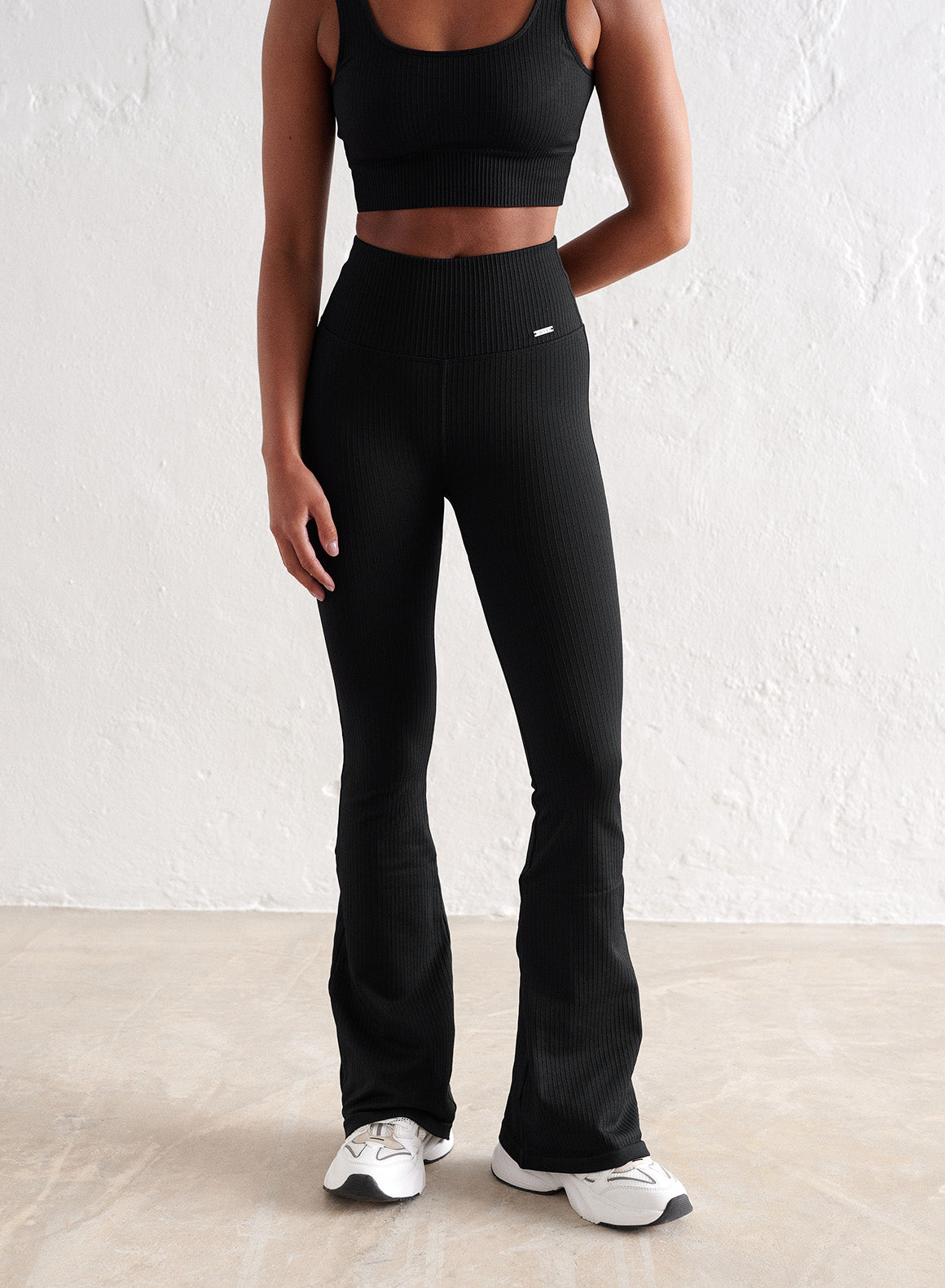 Black Ribbed Seamless Flare Leggings for Women - High Waisted Yoga Pants with Tummy Control - Perfect for Workout, Running, Yoga & Casual Wear