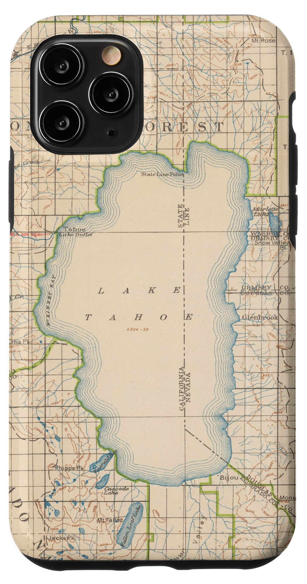 iPhone 11 Pro Case with Vintage Lake Tahoe CA Hydrologic Map (1922) - Perfect for Outdoor Enthusiasts & Nature Lovers