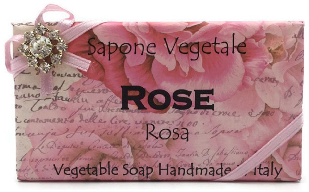 Alchimia Jeweled Rose Vegetable Soap Bar - Handmade in Italy, 10.5 oz | Natural Skincare for Dry Skin, Luxury Bath & Gift Idea