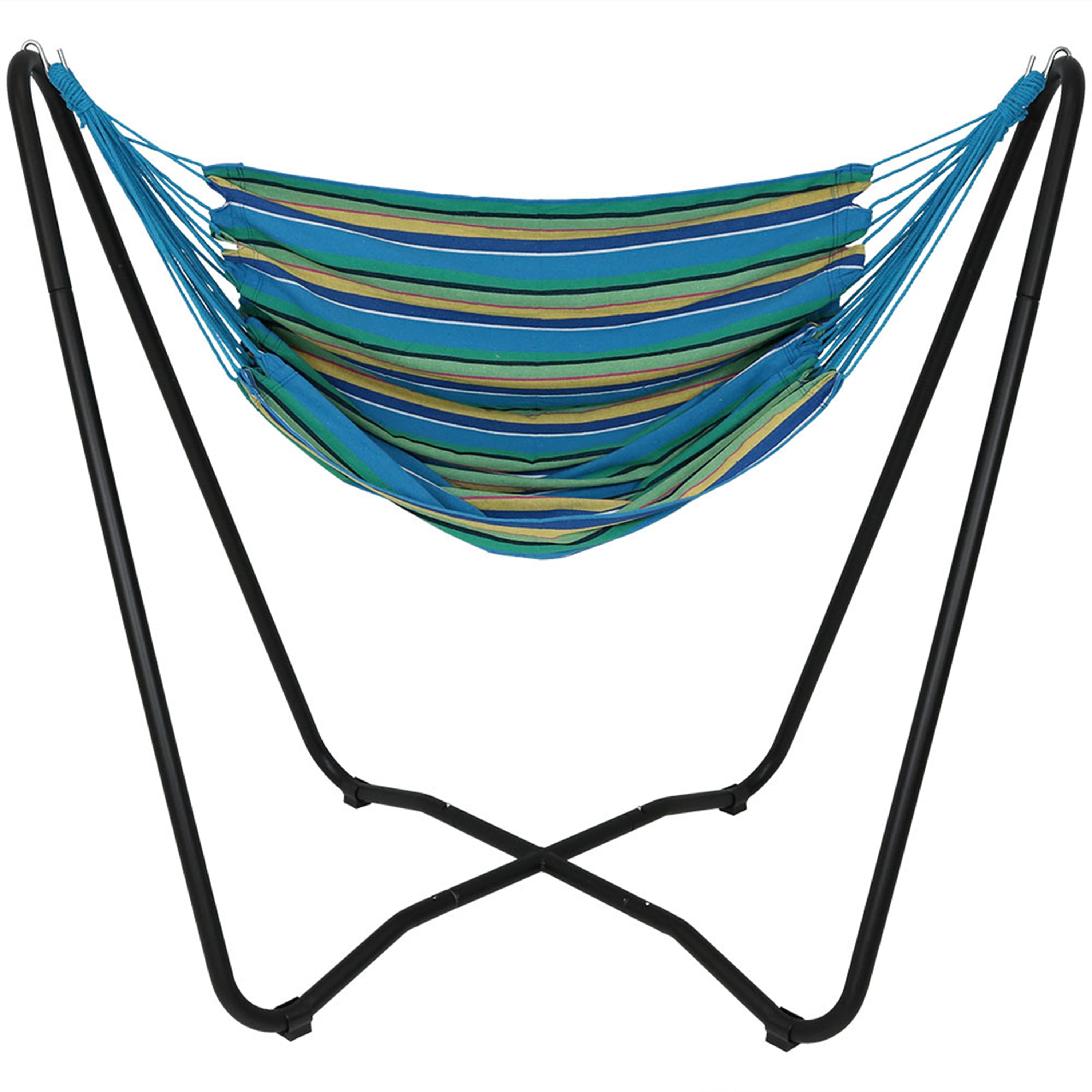 Sunnydaze Hanging Rope Hammock Chair with Space-Saving Stand - Indoor/Outdoor Swing Chair for Patio, Garden, Balcony & Bedroom Relaxation