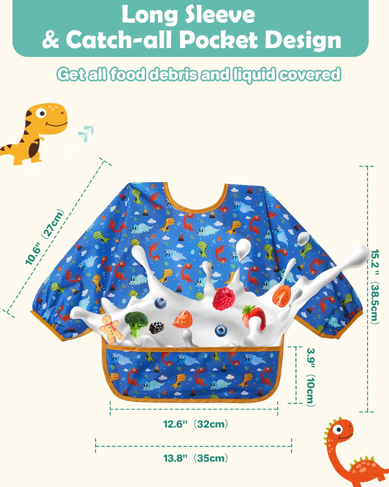 Lictin 3 Pack Baby Bibs for Boys & Girls - Waterproof Long Sleeve Toddler Bibs with Cute Designs - Perfect for Feeding, Mealtime & Messy Play