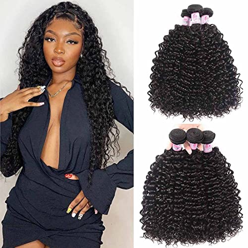 Beauty Forever 18-22 Inch Brazilian Virgin Curly Human Hair Weave Bundles (3-Pack) | 100% Unprocessed Remy Hair Extensions | Natural Black Color | 100±5g per Bundle | Perfect for Daily Styling, Special Occasions & Protective Hairstyles