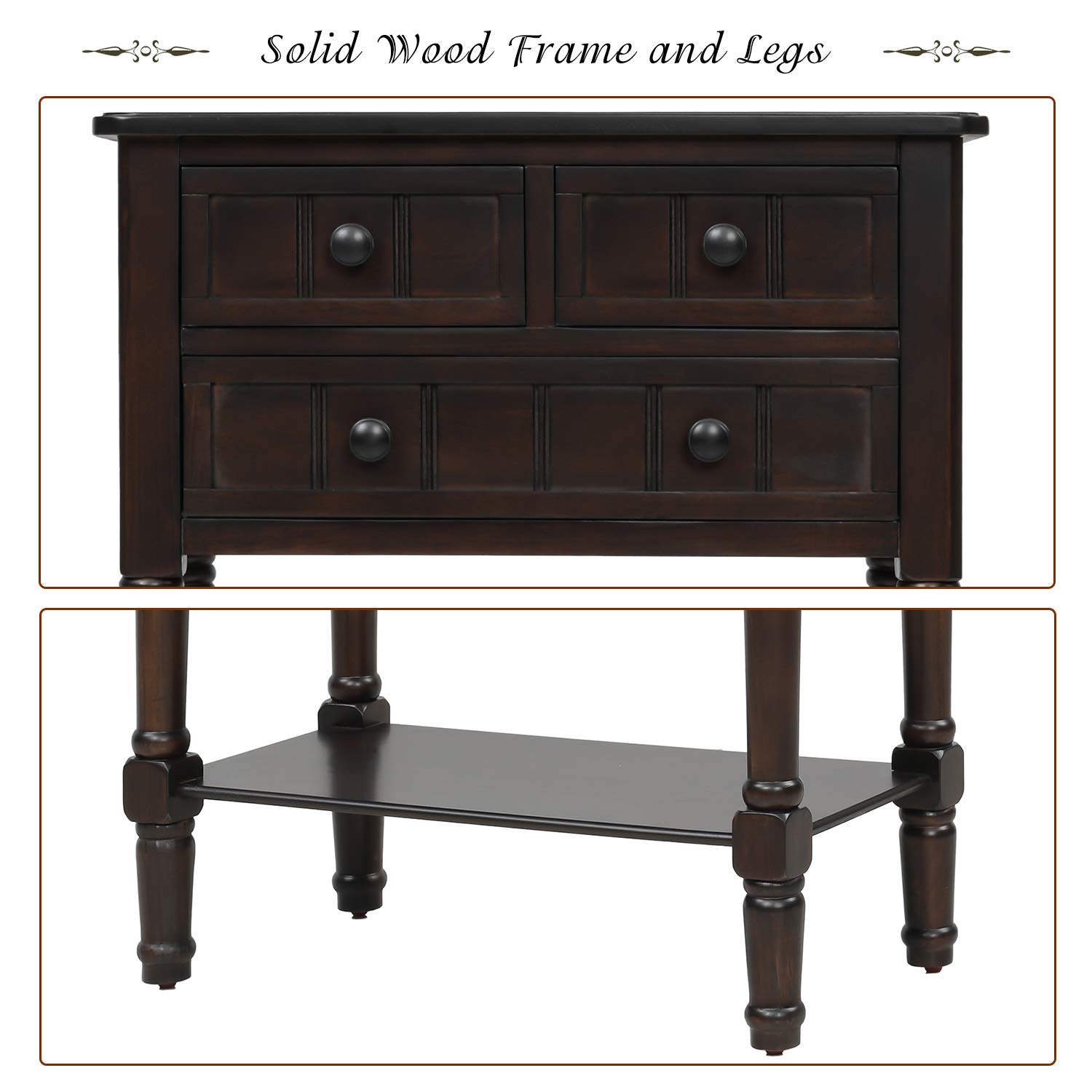 PURLOVE Narrow Console Table - Slim Sofa Table with 3 Storage Drawers & Bottom Shelf for Living Room, Entryway & Hallway - Easy Assembly Modern Side Table (Perfect for Small Spaces, Behind Sofa or as Entryway Decor)