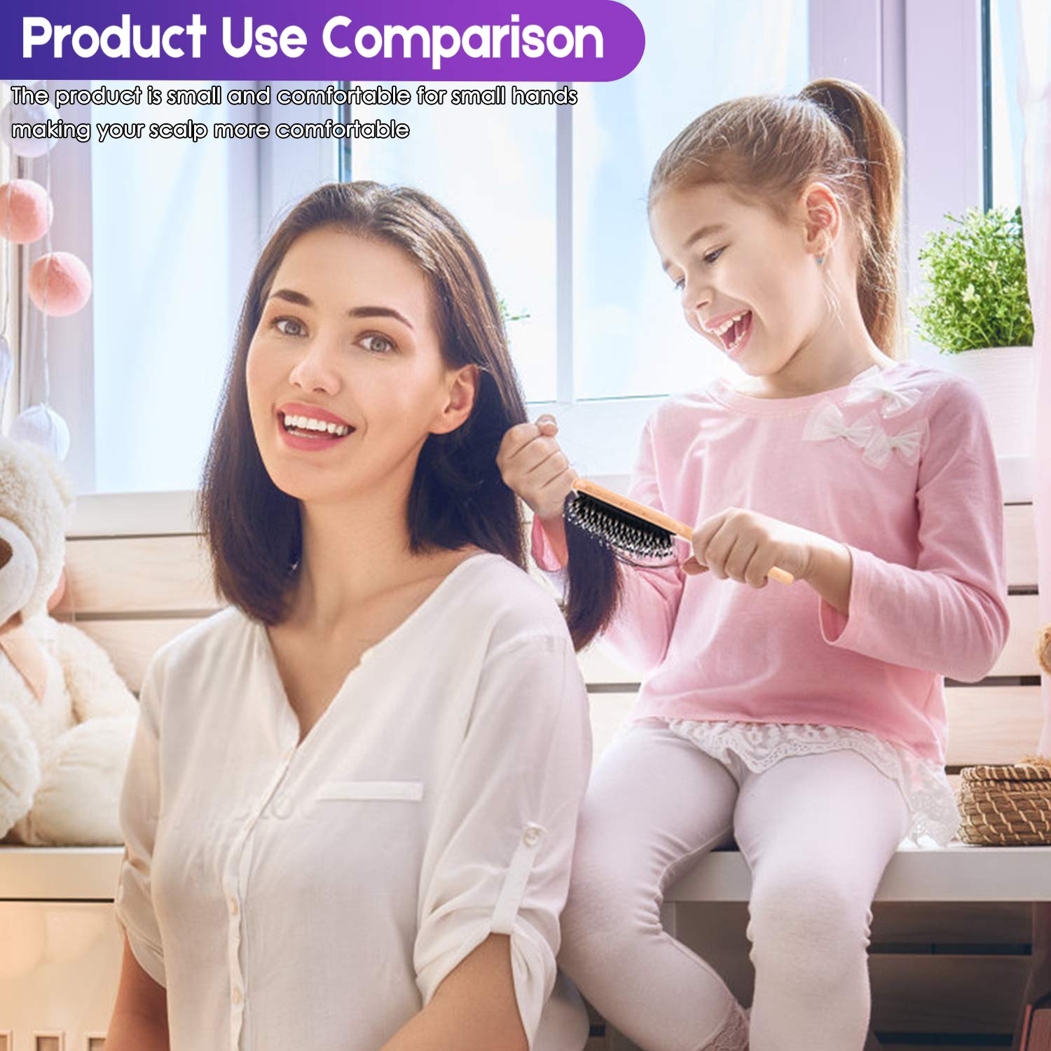 Boar Bristle Hair Brush for Women & Kids - Best Paddle Detangling Brush for Curly & Smooth Hair - Adds Shine & Reduces Frizz - Perfect for Daily Styling, Salon Use & Travel