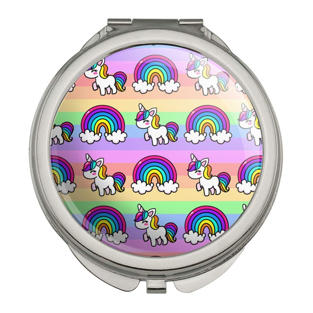 Cute Kawaii Rainbow Unicorn Pattern Compact Travel Purse Handbag with Mirror for Women - Perfect for Makeup, Cosmetics & Daily Essentials | Ideal for Travel, School & Gift Giving