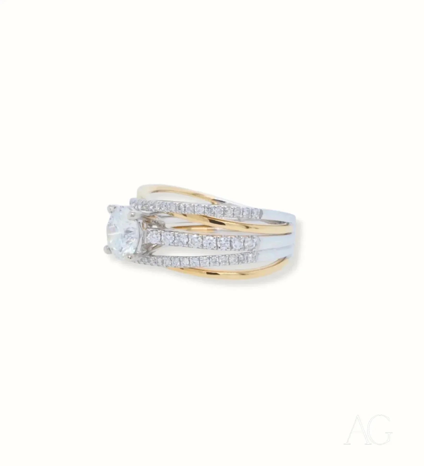 18K White & Yellow Gold 1 Carat Natural Diamond Ring for Women - Elegant Wedding, Engagement & Anniversary Jewelry Gift