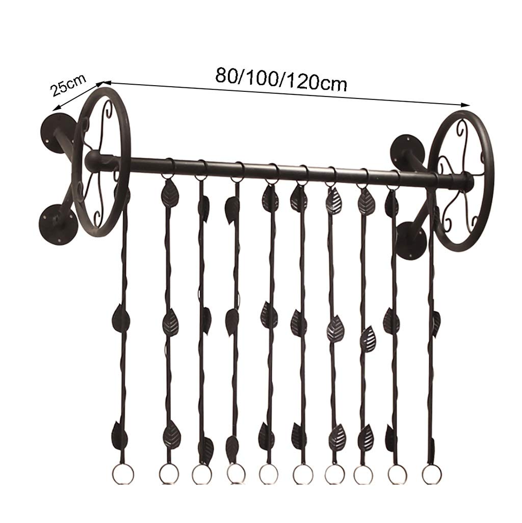Black Iron Wall Mounted Garment Rack with Hanging Chain - 80x25cm Clothes Display Organizer for Bedroom, Closet & Boutique Store